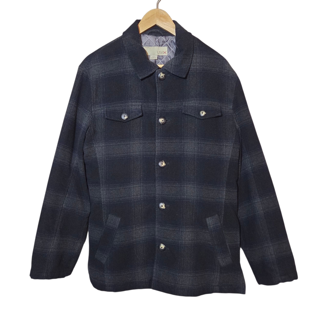 Utex Men’s M Wool Blend Plaid Shirt Jacket Quilted Lined Button Front Coat